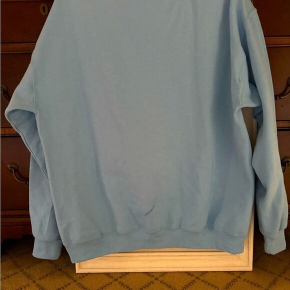 Light blue crewneck sweatshirt long sleeved  "Overthinker" in navy text NWOT XL - Picture 2 of 10
